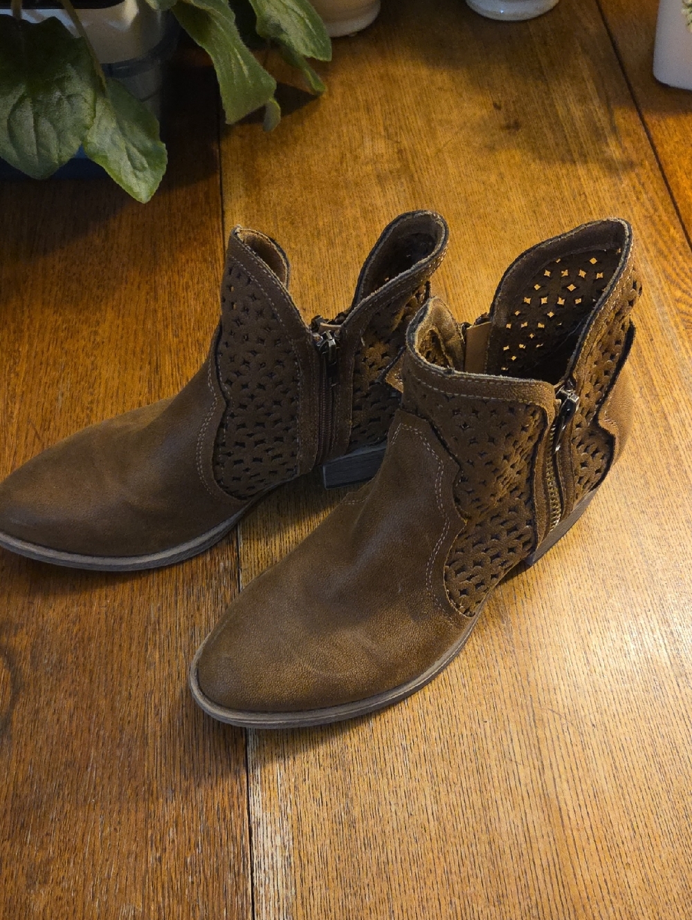 Women's Brown Perforated Ankle Booties